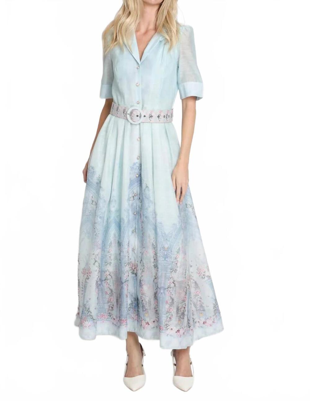 NEW BEULAHSTYLE romantic botanical print shirt dress in ocean